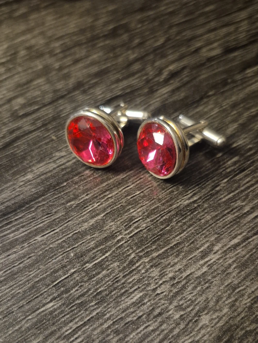 Pink Crystal Round Silver tone Cufflinks